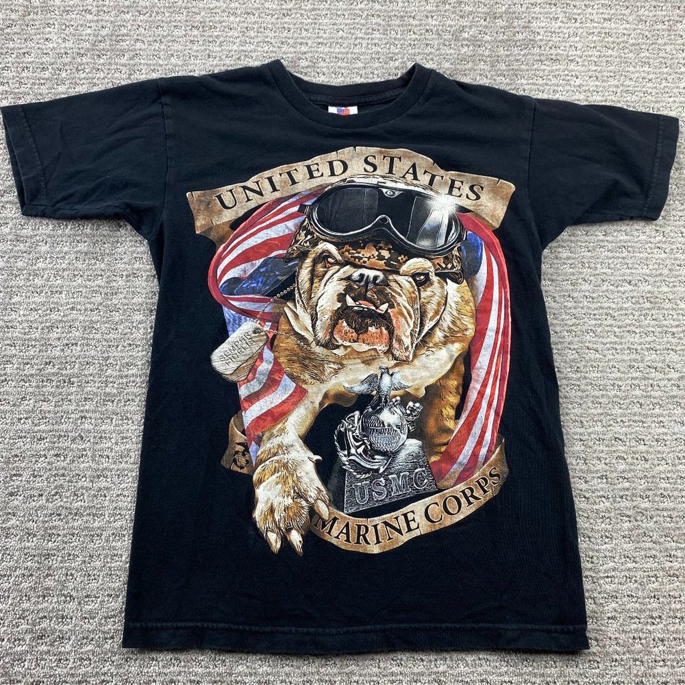 United States Marine Corps Shirt Women Small S Black Bulldog Graphic Print Tee